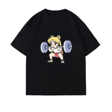 Sailor Moon Lifting Iron Fitness Women's T-Shirt Cotton Girl Children Parent-Child Summer Loose Cute Sweet Fun Short Sleeves Top Quick Pick Grocers