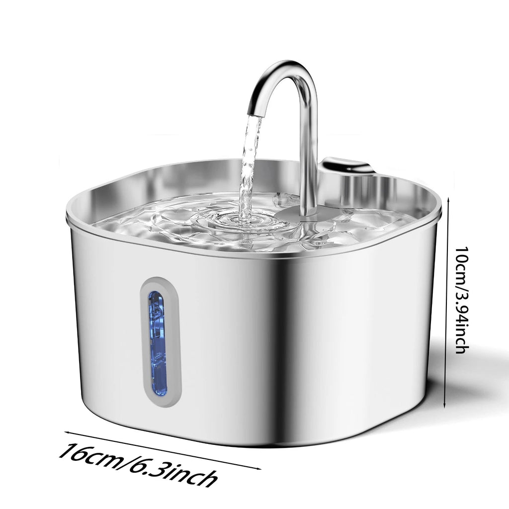 ZYFeeder 2.2L Automatic Cat Water Fountain Square Stainless Steel Pet Water Feeder Dog Water Fountain with window（No 5V 1A Plug） Quick Pick Grocers