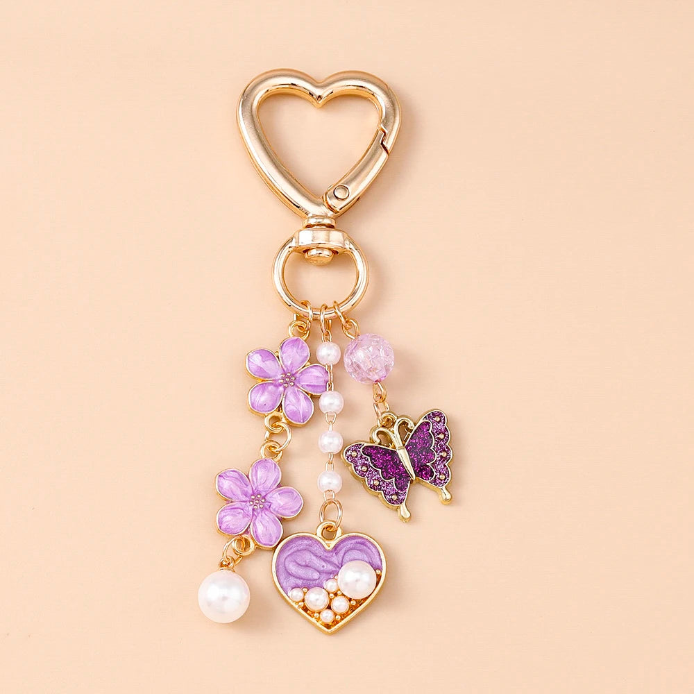 Cute Enamel Flower Butterfly Keychain Women Girls Love Heart Key Ring Pendants Handbag Decor DIY Handmade Jewelry Gifts Quick Pick Grocers