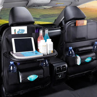 Car Seat Back Organizer with Foldable Table Tray PU Leather Storage Organizer with Pockets Kick Mats Seat Interior Accessories Econic Blanks