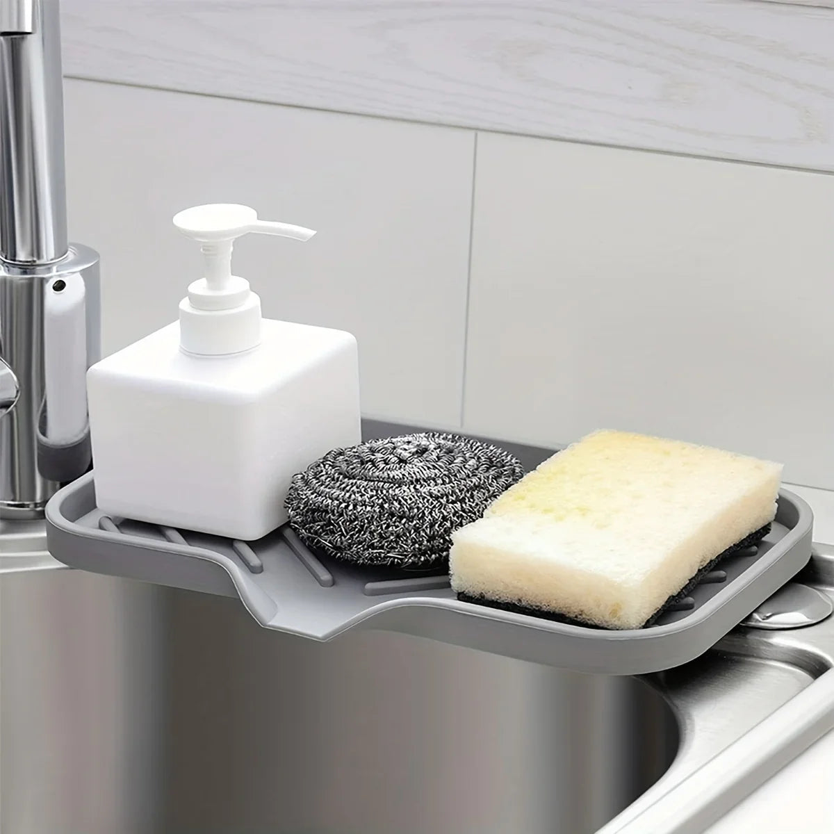 Multifunctional Silicone Sink Tray with Drain - Soap Holder, Sponge & Brush Organizer for Kitchen & Bathroom Econic Blanks