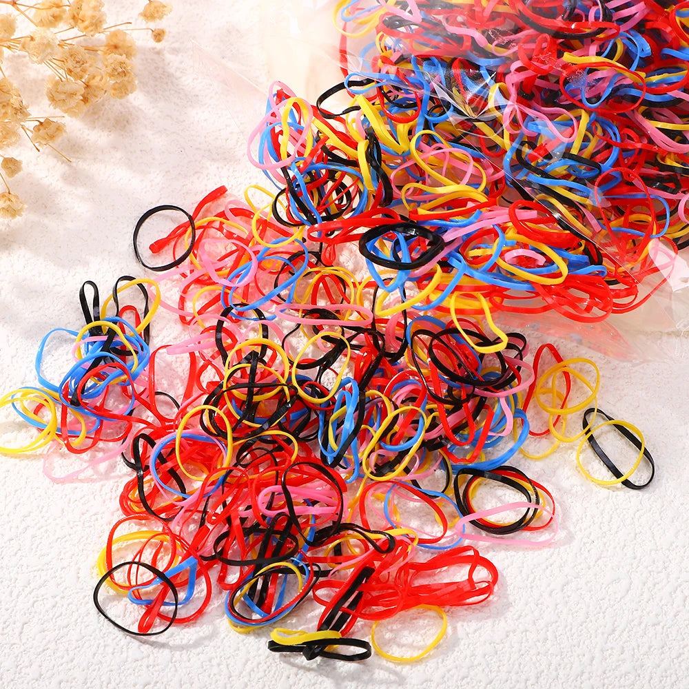 500/1000Pcs/bag Girls Colourful Disposable Rubber Band Hair Ties Headband Children Ponytail Holder Bands Kids Hair Accessories Purest Peak