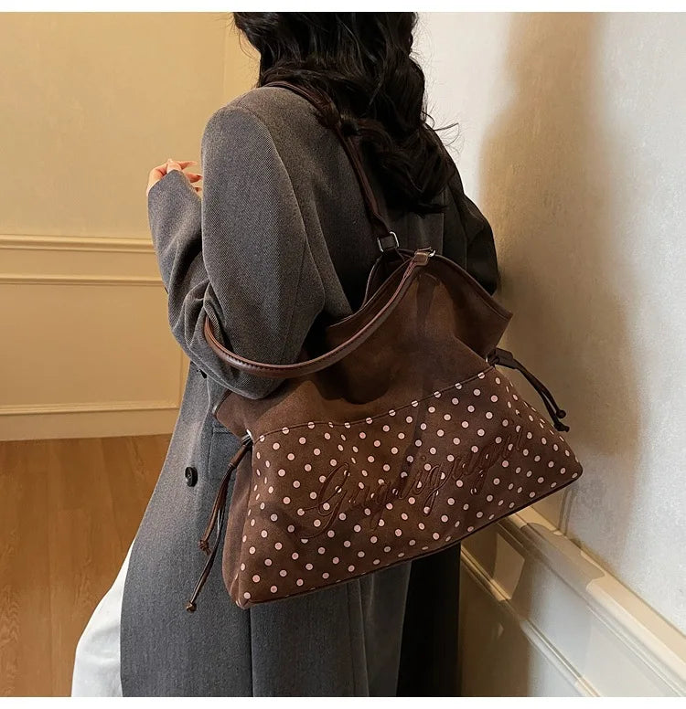 Brand Women's Shoulder Bag Y2k Fashion Sweet Polka Dot Handbag Korean Casual Versatile Leopard Print Brown Frosted Tote Bags Quick Pick Grocers