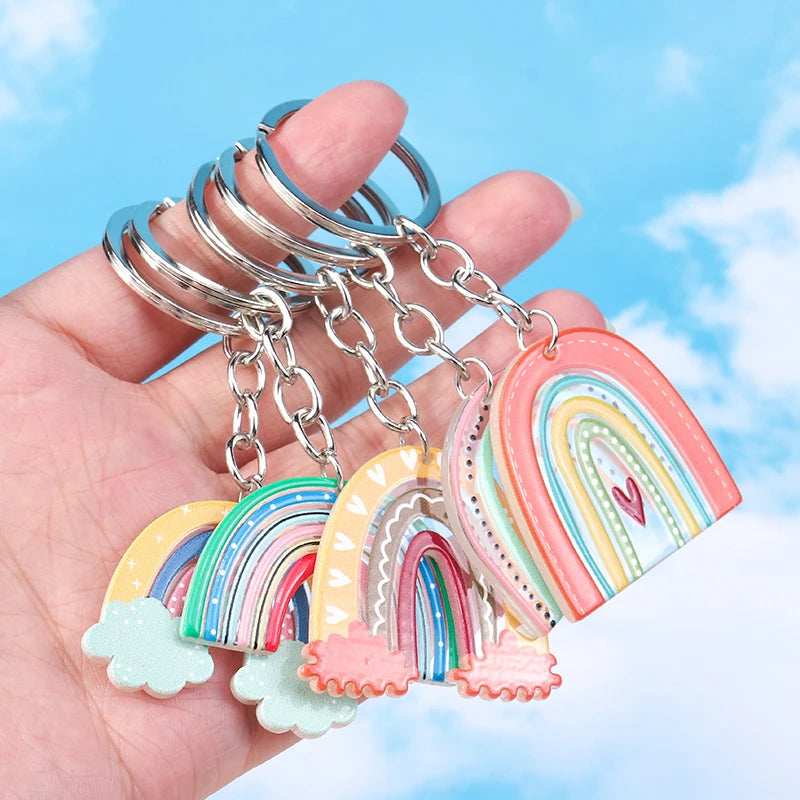 New Colorful Rainbow Keychains for Car Key Souvenir Gift for Women Men DIY Handbag Pendants Hanging Key Ring Jewelry Accessories Quick Pick Grocers