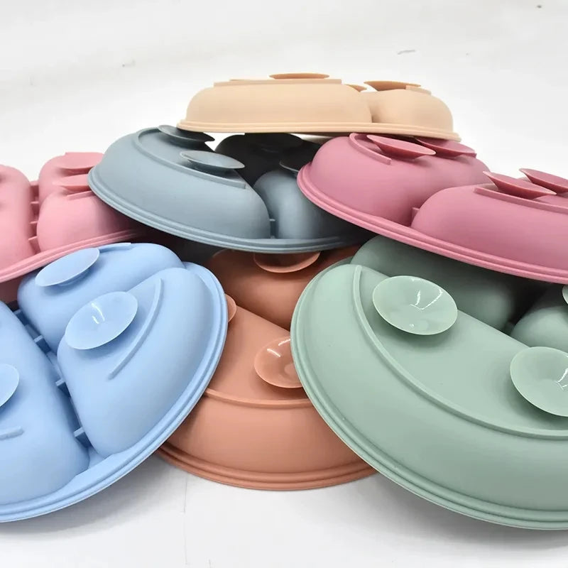 Silicone Baby Sucker Silicone Dining Plate Rice Spoon Set Cute Cartoon Children Dishes Smile Face Baby Tableware Retro Kid Bowl Purest Peak