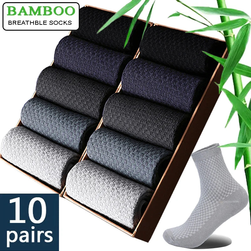 10 Pairs/Lot Men's Bamboo Fiber Socks 2025 New Compression Autumn Long Black Business Casual Man Dress Sock Gift Plus Size 42-45 Quick Pick Grocers