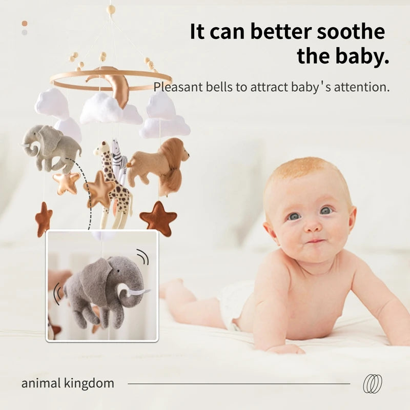Crib Mobile Bed Bell Wooden Baby Rattles Soft Felt Cartoon Animal Bed Bell Newborn Music Box Hanging Toy Crib Bracket Baby Gifts Purest Peak