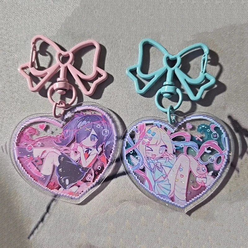 Game NEEDY GIRL OVERDOSE Rain Ame KAnge Cosplay Keychain Acrylic Heart Pendant Keyring Key Chain Bag Accessories Girls Ornament Econic Blanks
