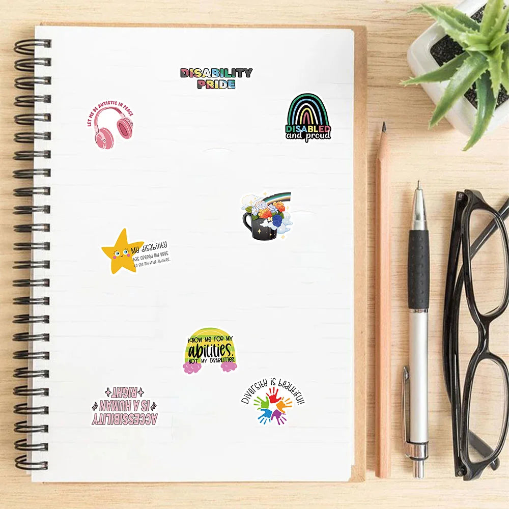 50PCS Disability Pride Stickers Colorful Friendly Inspirational Cartoon Stickers Stationery Mobile Phones Notebooks Decorative Quick Pick Grocers