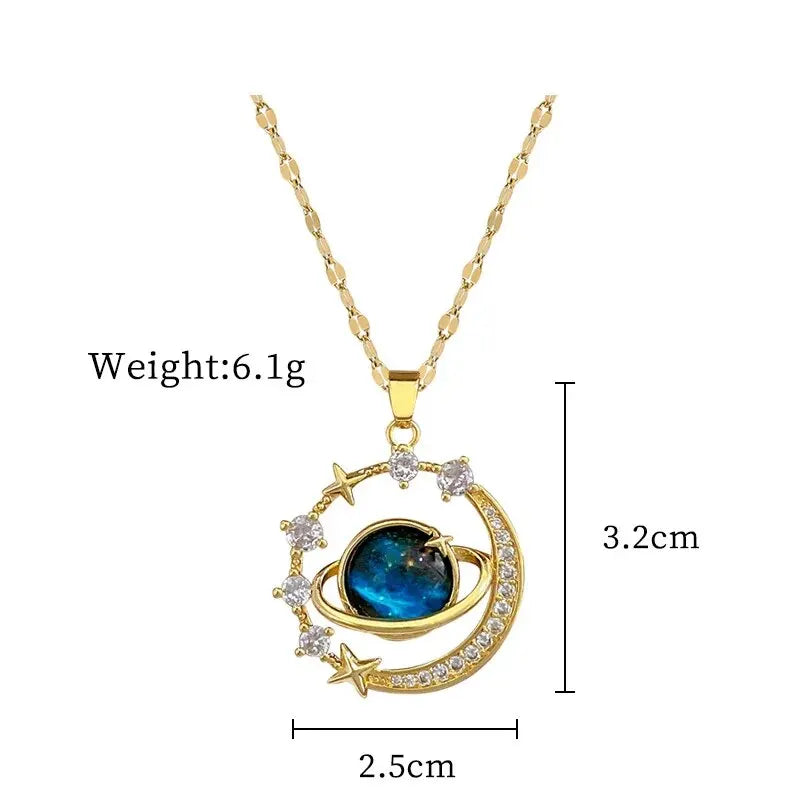 Light Luxury Titanium Steel Star Series Necklace for Women Gold Color Planet Moon Astronaut Pendant Necklaces Jewelry Gifts Quick Pick Grocers