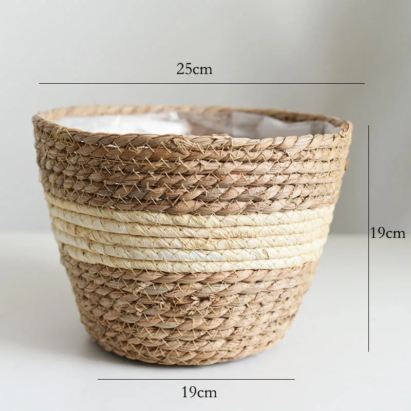 Straw Weaving Flower Plant Pot Basket Grass Planter Basket Indoor Outdoor Flower Pot Cover Plant Containers for Plantable Plants Quick Pick Grocers