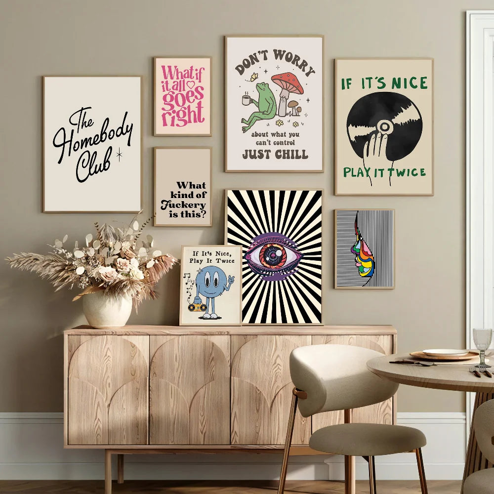 Simplicity Vintage Pink Cartoon Print Canvas Posters Wall Art Poster Home Decor Canvas Print Painting  Living Room Bedroom Decor Quick Pick Grocers