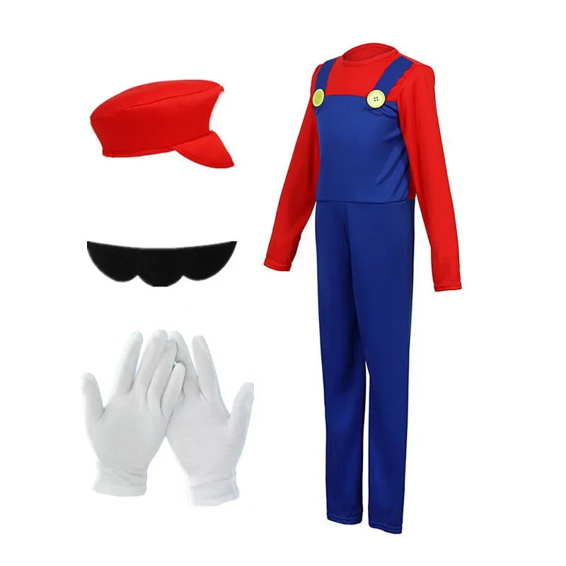Mens Halloween Plumber Costume with Fake Beard Hat Gloves Adult Cosplay Jumpsuit Party Outfit Red, Yellow, Purple Plumber Quick Pick Grocers