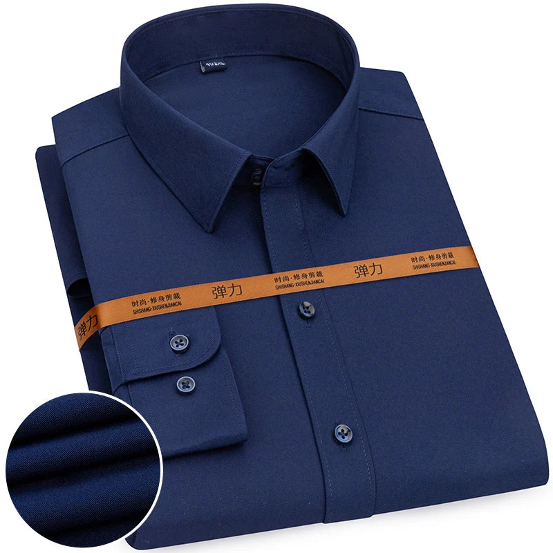 New Men's Solid Color Business Shirt Formal Fashion Thin Classic Basic Casual Slim White Long Sleeve Social Shirt Brand Clothes Quick Pick Grocers