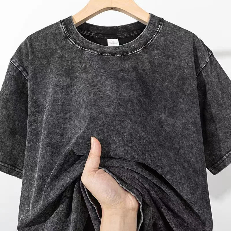 Men's Summer T-shirt 230G Heavy Cotton Vintage Washed T-Shirts Oversized Short Sleeve Loose Streetwear Short Sleeve Tops Tee Quick Pick Grocers