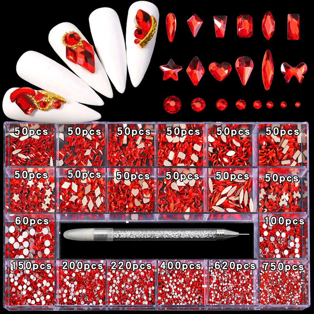 21 grid nail art diamond flat bottom glass diamond multi-style special-shaped diamond shiny nail rhinestone DIY nail art jewelry Econic Blanks