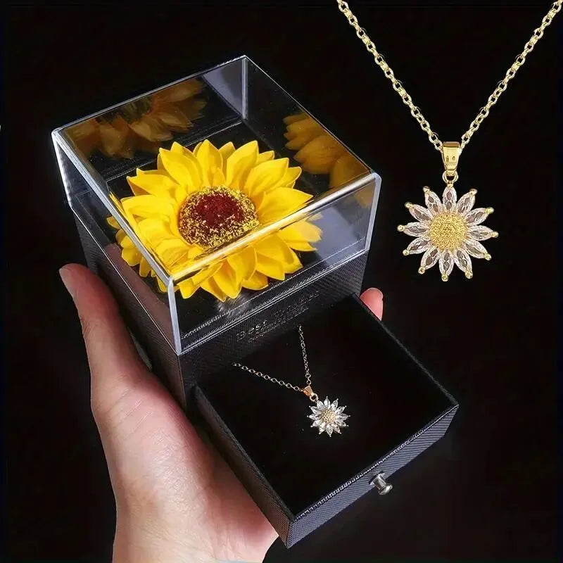 Sunflower Necklace With Gift Box For Girlfriend Women I Love You Perfect for Mother's Day, Birthdays, Valentines, Weddings Quick Pick Grocers