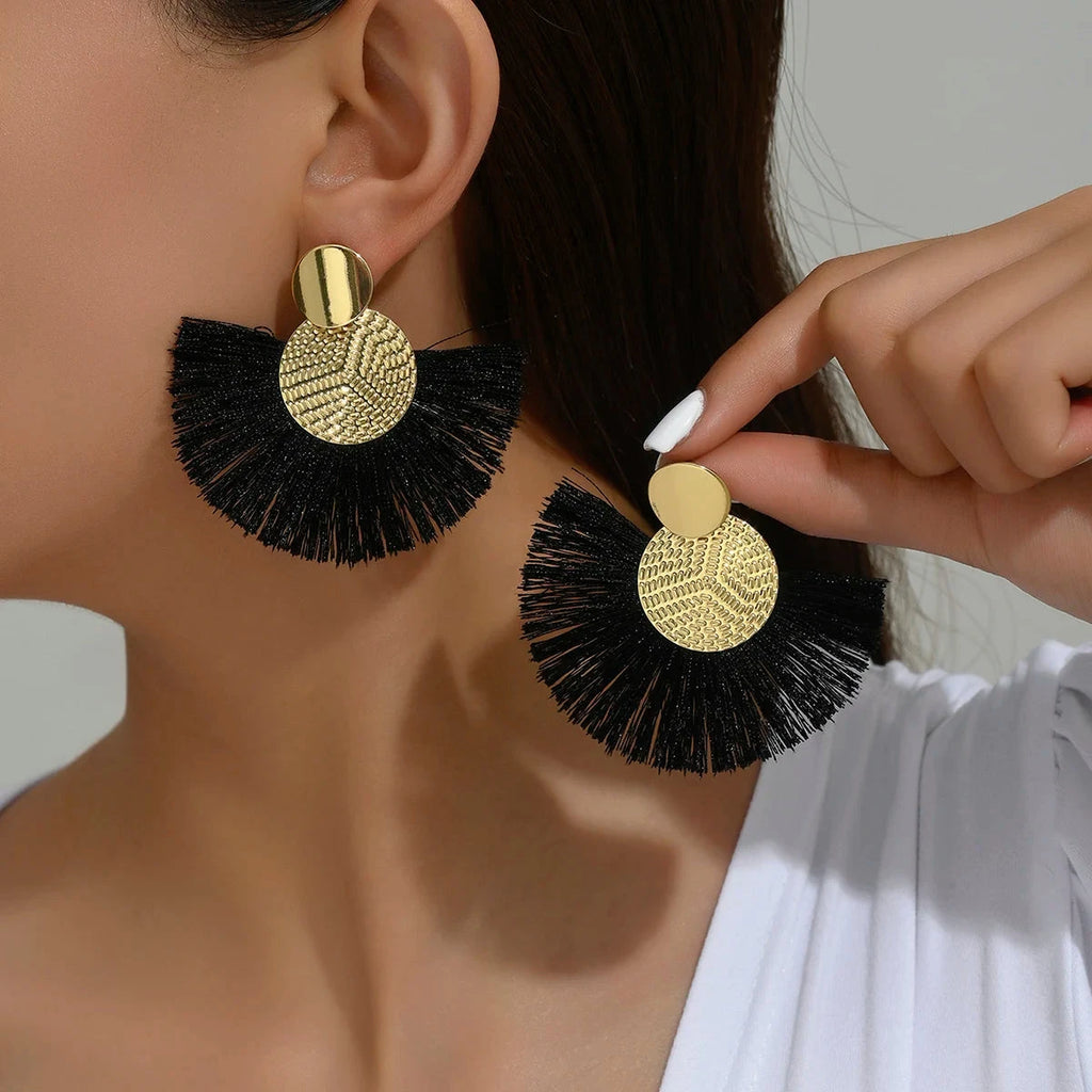 Fashion Bohemian Big Tassel Dangle White Fringe Female Earrings Drop Earrings for Women Statement Wedding Jewelry Econic Blanks