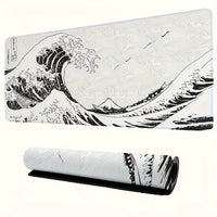 Black White Wave Art XXL Desk Mat | Soft Aesthetic Rubber Base Gaming Mouse Pad for PC Laptop Office Setup Quick Pick Grocers
