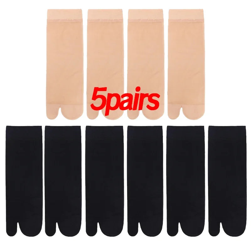Two Toed Crystal Silk Socks Clear White Black Breathable Cool Stockings Unisex Japanese Men Women Summer Ultra-Thin Tabi Socks Quick Pick Grocers