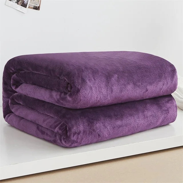 230GSM Coral Fleece Flannel Blankets For Beds Solid Blue Pink Soft Warm Thin Bedspread Sofa Cover Faux Fur Plaid Blanket Purest Peak