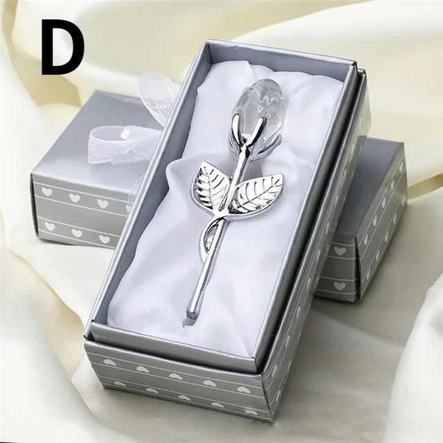 6 Colors Crystal Glass Rose Flower Figurines Craft Valentine's Day Favors X'mas Lovers' Gift Souvenir Home Wedding Decoration Econic Blanks