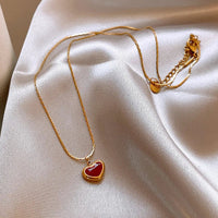 2025 Mothers Day Red Heart Pendant Stainless Steel Gold Color Chain Necklace for Women Non Fading Jewelry Sweet Accessories Gift Quick Pick Grocers
