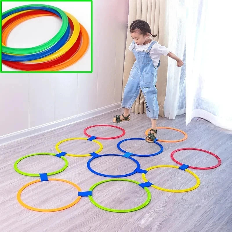 Outdoor Kids Funny Physical Training Sport Toys Lattice Jump Ring Set Game with 10 Hoops 10 Connectors for Park Play Boys Girls Quick Pick Grocers
