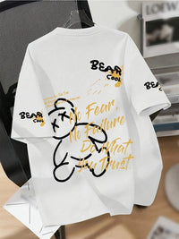 Summer men's round neck breathable T-shirt with cartoon bear print pattern suitable for daily and weekend gifting to friends Quick Pick Grocers