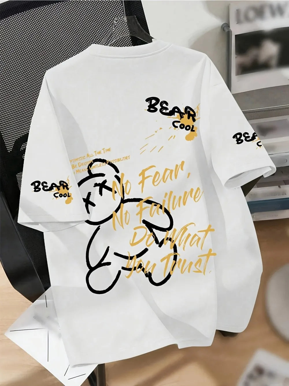 Summer men's round neck breathable T-shirt with cartoon bear print pattern suitable for daily and weekend gifting to friends Quick Pick Grocers