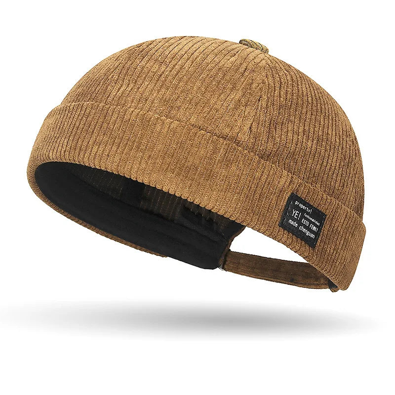 Autumn and winter corduroy brimless casual hat, personalized yuppie hat, men's and women's striped velvet melon skin hat Quick Pick Grocers