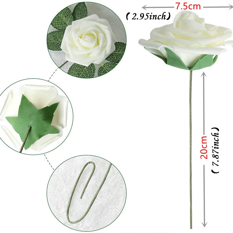 10~100pcs Rose Artificial Flowers Foam Fake Roses Wedding Bouquets Centerpieces Mothers Day Valentines Gifts Party Decoration Quick Pick Grocers