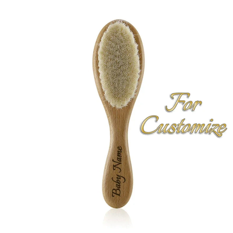 Personalized Wooden Baby Brush Custom Name Baby Wool Comb New Born Hair Brush Infant Head Massager Bath Brush Comb for Kids Purest Peak