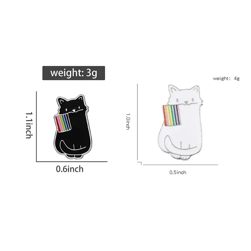 Rainbow Flag LGBT Enamel Pins Cute Black White Cat Pride Brooches Lapel Badges Cartoon Animal Jewelry Gifts for Lovers Friends Quick Pick Grocers