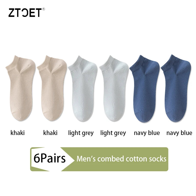 6Pairs High Quality Men Combed Cotton Socks Short Breathable Odor proof and antibacterial Business Spring Summer for Male sock Quick Pick Grocers