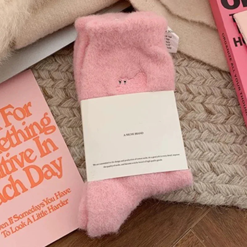 3Pairs Premium Feel Cute Cat Cozy Hairy Mink Velvet Socks Autumn Winter Hosiery Thickened Plush Warm Sleep Home Fluffy Socks Purest Peak