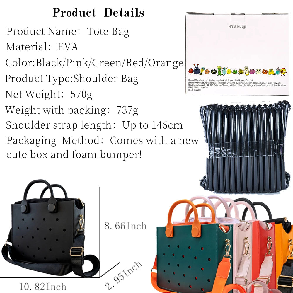 EVA Large Leather Shoulder Bag Handbag Tote Bag Storage for Women Casual Waterproof Beach Bag Hole Fit Charm Fashion Storage Bag Quick Pick Grocers
