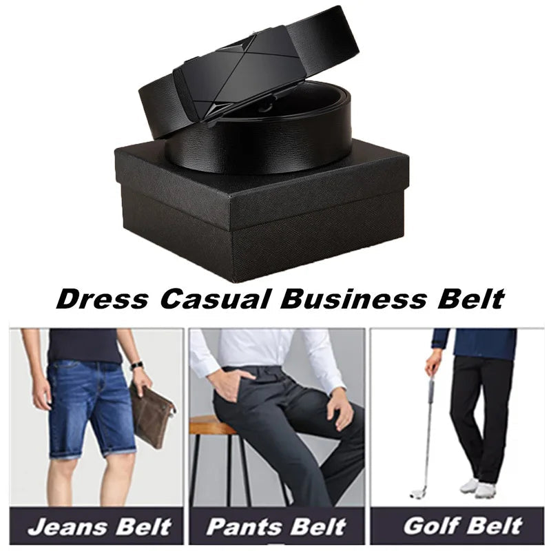 OYIFAN Fashion Men's Belt Men's Genuine Leather Belt Automatic Buckle Ratchet Belt Random Adjustment Quick Pick Grocers