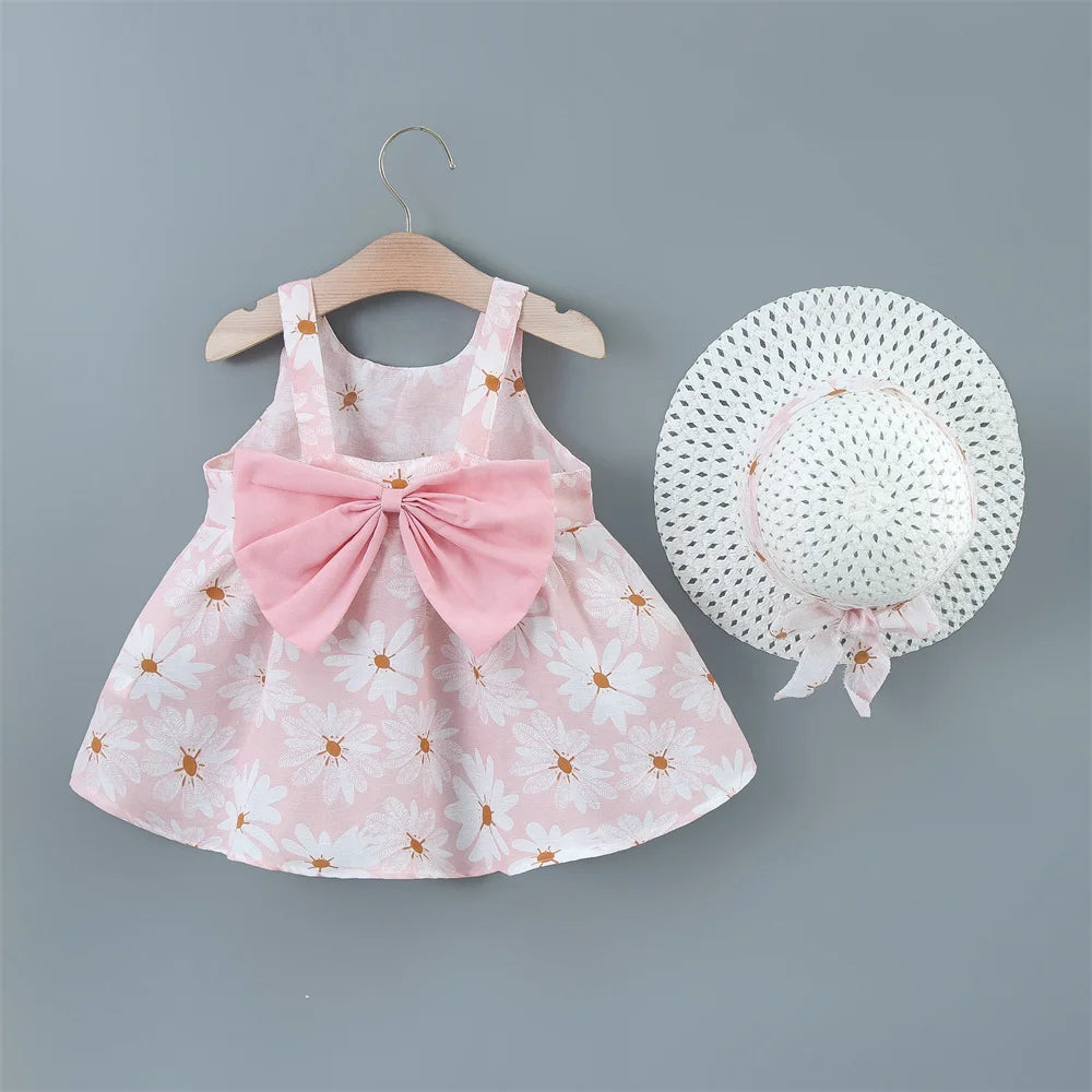 Baby Girl Dress Summer Bow And Full Print Daisy Pattern Suspender Beach Baby Dresses Cute Casual Baby Girl Clothes With Hat ﻿ Quick Pick Grocers