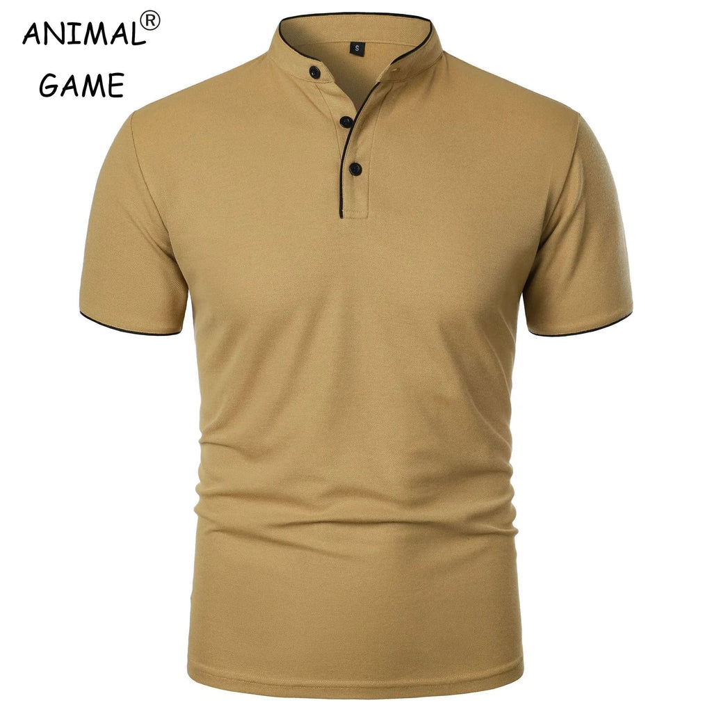 Summer Men's Short Sleeve Collar Tshirts New Solid Color Casual Polo Shirt Trendy Breathable Loose Basic Splice Top Quick Pick Grocers