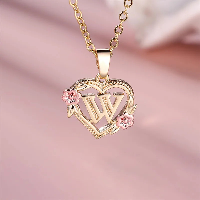 Female A-Z Letter Flower Pendant Necklace Yellow Gold Color Wedding Jewelry Gift For Women Quick Pick Grocers