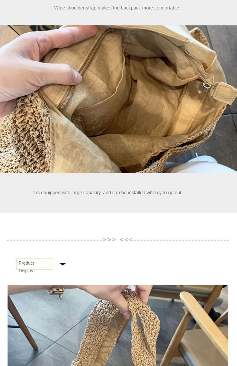 French Style Large Capacity Woven Straw Woven Bag for Women New Beach Vacation Shoulder Bag Casual Commuting Tote Bag Purse Quick Pick Grocers