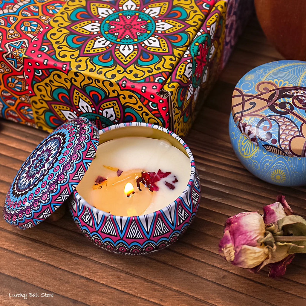 4Pcs/Box Scented Candle Set Gift Islamic Arabian Patterns Fragrance Candle Jar DIY Smokeless Couples Romantic Incense Candles Purest Peak Salt