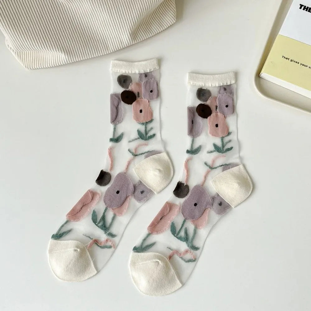 Fashion Socks For Women Summer Breathable Trendy Casual Socks Cute Fashion Korean Style Transparent Lace Sweet Socks Quick Pick Grocers