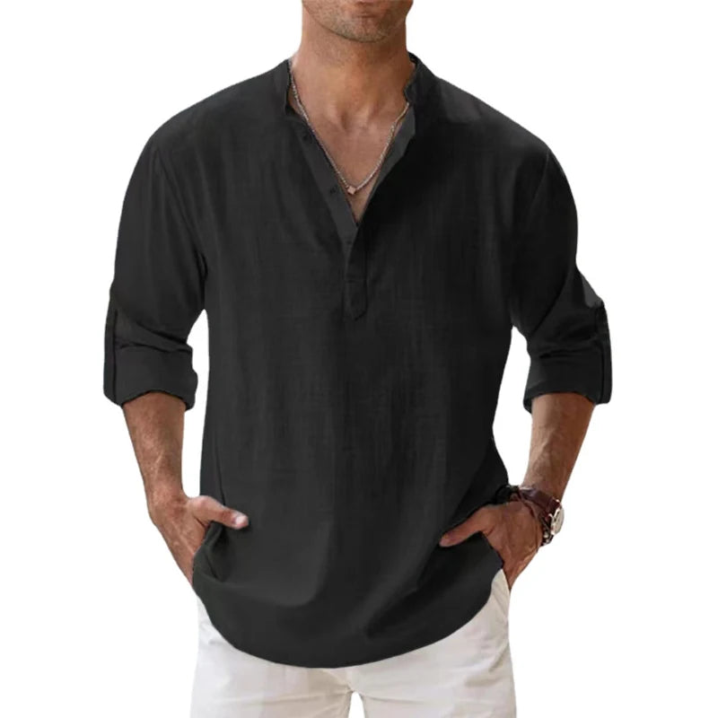 New Cotton Linen Shirts for Men Casual Shirts Lightweight Long Sleeve Henley Beach Shirts Hawaiian T Shirts for Men Quick Pick Grocers