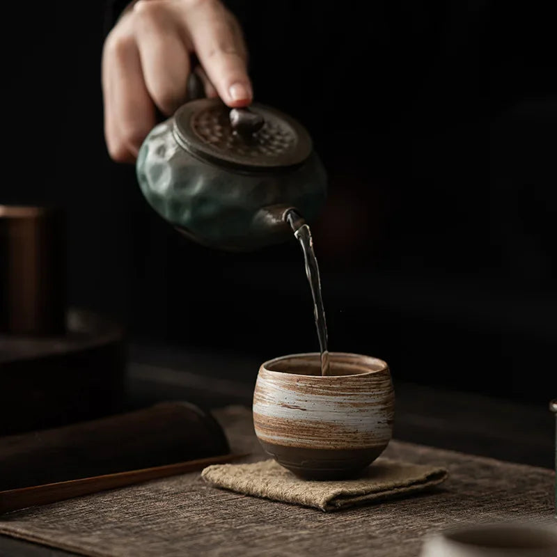 Japanese Handmade Rough Pottery Tea Cup Ceramic Kung Fu Tea Set Single Cup Antique Style Quiet Path Antique Craftsmanship Gift Quick Pick Grocers
