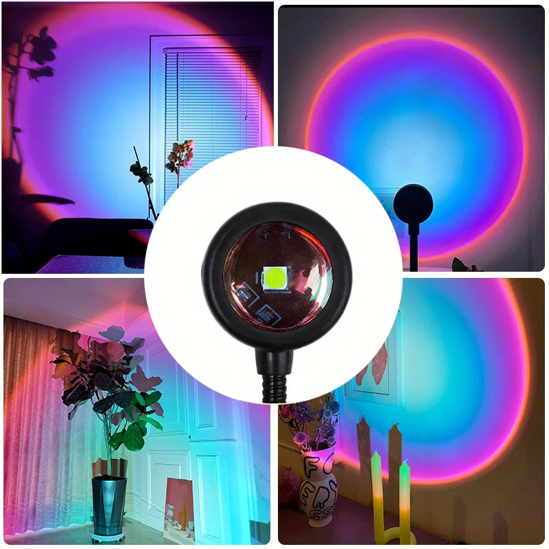Rainbow projection lamp, USB decorative sunset atmosphere lamp, multi-angle rotatable, suitable for home living room and bedroom Quick Pick Grocers