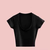 Summer Slim T-Shirt Women Sexy Short Sleeve T Shirt U-Neck Gray Tee Female Solid Basic Black/White Korean Crop Tops Hot Y2k Quick Pick Grocers