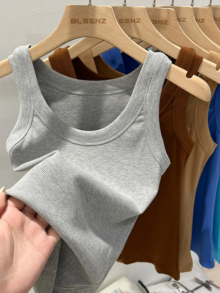 zjaiss Women Solid Round Neck Ribbed Tank Top Camisole Women 2026 Summer Basic Elastic Tank Top O Neck Solid Tank Top Quick Pick Grocers
