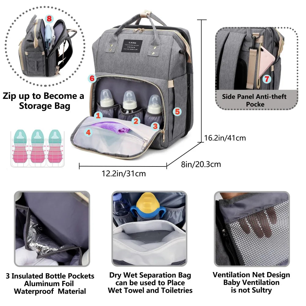 Mommy Bag Lightweight Portable Folding Crib Bed Large-capacity Travel Maternity Bags Baby Backpack Female Mommy Outting Bag Econic Blanks